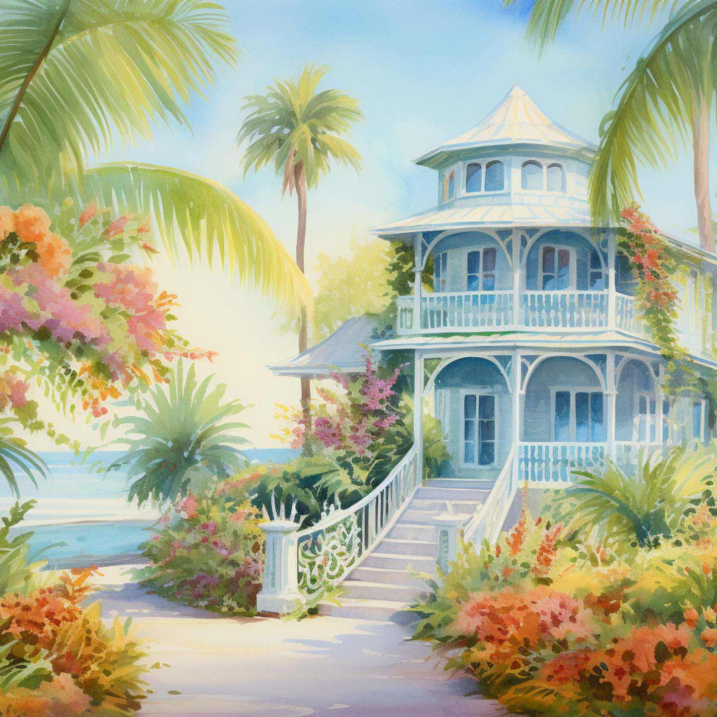 Exotic Beach House Canvas Art