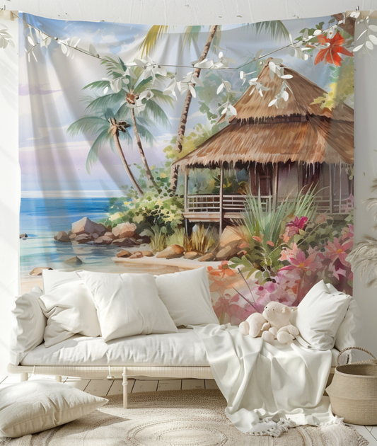 Exotic Island Hut Tapestry