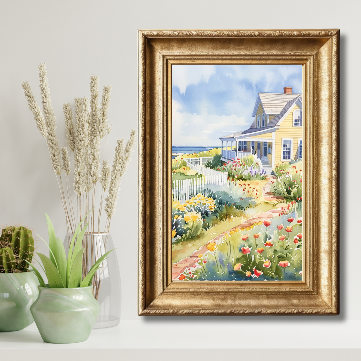 Nantucket Yellow  Cottage Canvas Art Print