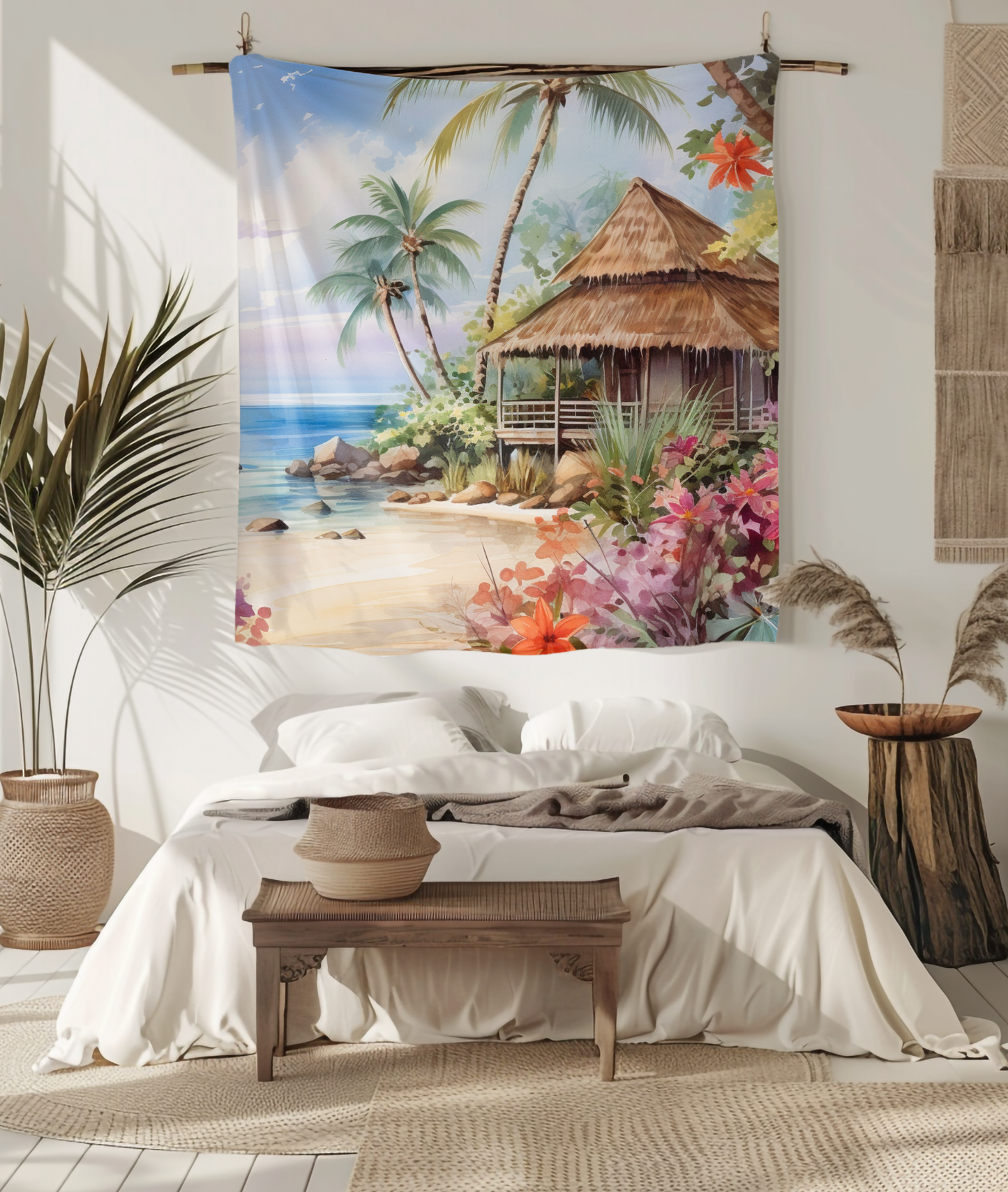 Exotic Island Hut Tapestry