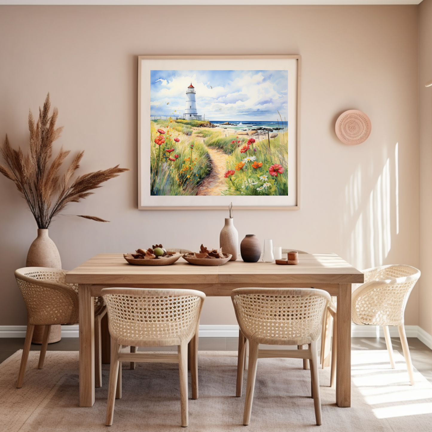 Nantucket Lighthouse Beachside Canvas Art Print