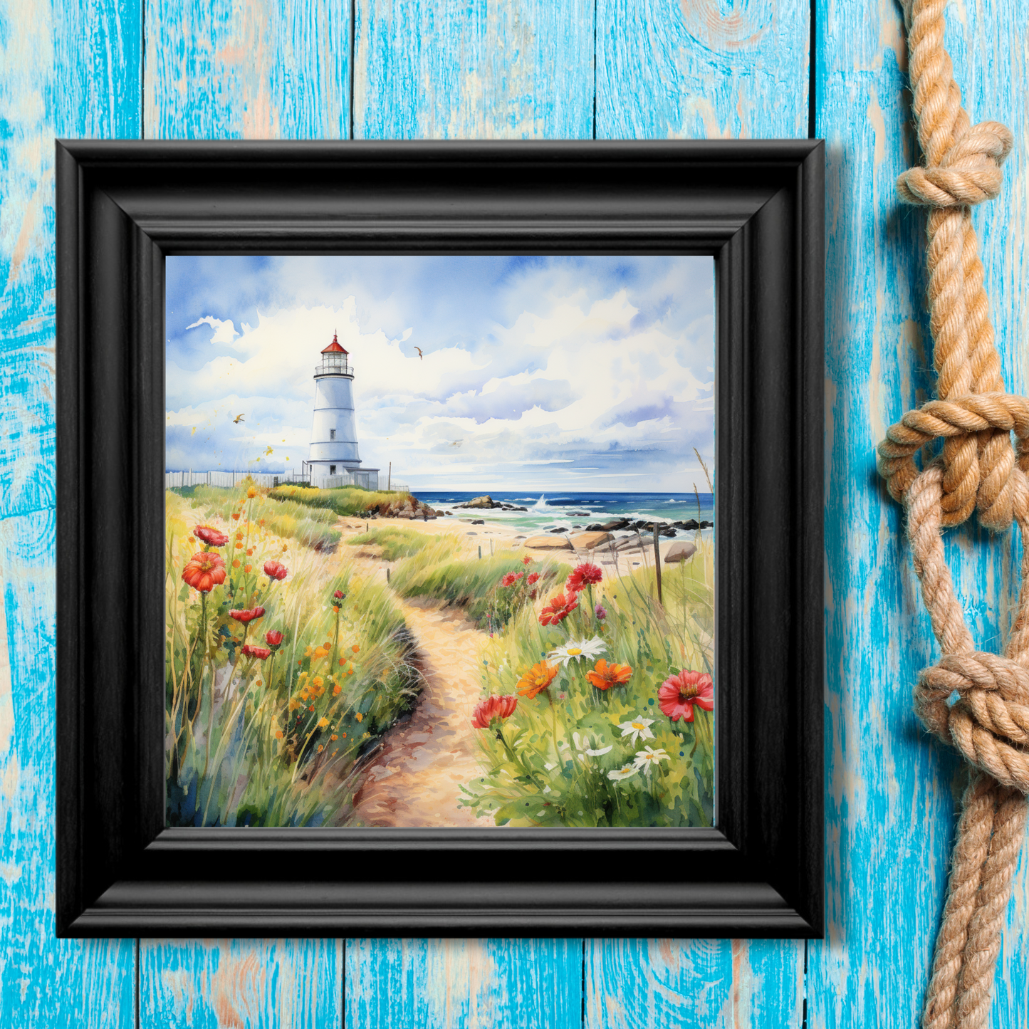 Nantucket Lighthouse Beachside Canvas Art Print