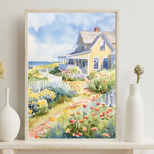 Nantucket Yellow  Cottage Canvas Art Print